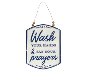Wash your hands sign, Bathroom wall sign, Blue and white wall decor, Bathroom wall decor, Bathroom wall plaque, Beaded wall hanging sign, JaBella Designs
