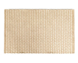 Lightweight beige and white accent rug

This lightweight rug is durable and reversible.&nbsp;It features a geometric diamond pattern of beige and white.&nbsp;It goes great with several different home decor styles. Kilim rugs are pileless and flat-woven. Its low height is easy to clean and move around, and is perfect for high traffic zones such as kitchens, hallways, and entryways.&nbsp;

Materials:
Wool and cotton blend

Dimensions:
2' wide x 3' long

Care:
Spot-clean only&nbsp;