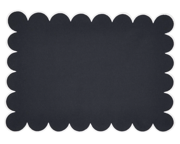 Black scalloped hem dining table placemat

These lovely placemats are perfect for your Southern farmhouse dining area. Each placemat features a scalloped edge with a white hem along the border. These are a stylish way to romanticize the ordinary. 

These placemats are sold individually or in sets of four.

Materials:
Cotton blend

Dimensions:
14