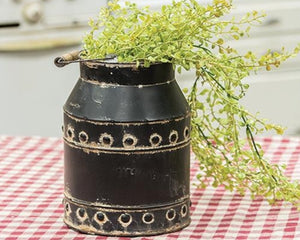 Black distressed country milk can with handle