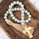 Duck egg blue blessing bead garland with cross