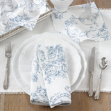 Set of classic blue toile floral linen napkins
