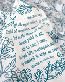 Inspirational Christian hymn towel

Brighten your home with truth and song. "The Jesus Paid It All" hymn tea towel is printed in blue and features lyrics from the beloved hymn. Made of cotton, these flour sack tea towels easily and cost-effectively replace disposable paper towels with high absorbency and durability. Or use as curtains or a wall display. These towels are generously sized, lint free, and made to last a lifetime. They are perfect for gift giving. This item is proudly made in the USA.