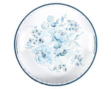 Blue &amp; white floral serving tray

This metal tray displays charming blue florals with a chinoiserie-inspired pattern along the sides of the tray. The designs are replicated from original art hand painted in a unique watercolor style. It includes dual metal handles for easy carrying. This is a vintage floral-themed home accent perfect for everyday use.

Materials:
Metal

Dimensions:
2" high x 12 1/2" diameter

Care:
Hand-wash only&nbsp;