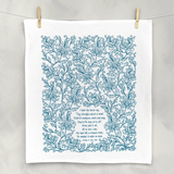 Jesus Paid it All Christian hymnal kitchen towel in blue and white floral, Made in USA
