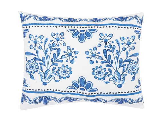 Blue floral garden accent throw pillow