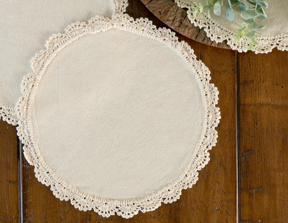 Set of 4 natural ivory round placemats

Add a sense of charm and style to your dining table or home decor projects with these crochet placemats. These placemats are an inexpensive way to bring interesting texture and vintage style to home.

Materials:
100% Cotton

Dimensions:
12