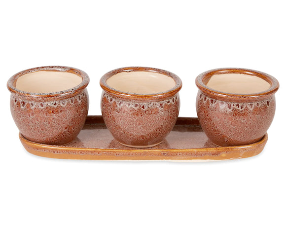 small plant pot set Brown Round Ceramic Small Planter Set of 3