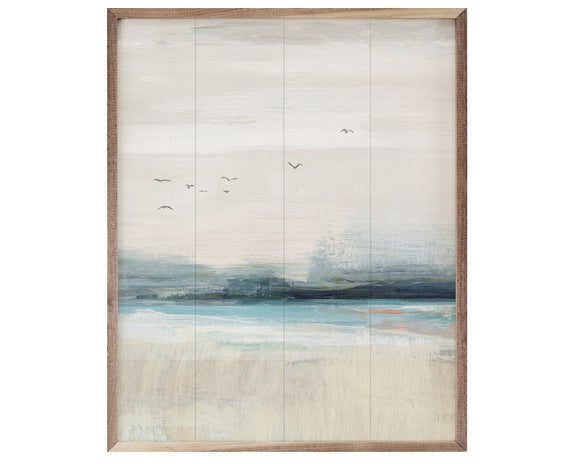 Coastal birds in flight framed artwork