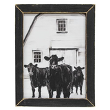 Black and white charcoal print of three cows in black wooden frame, JaBella Designs, Shopify