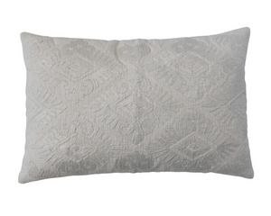 Neutral cream cotton embroidered lumbar pillow