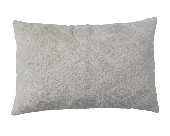 Neutral cream cotton embroidered lumbar pillow