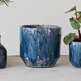 Crackle glaze navy blue Terra-cotta pot cover