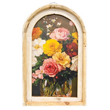 vintage style floral rose print in wooden arch distressed frame