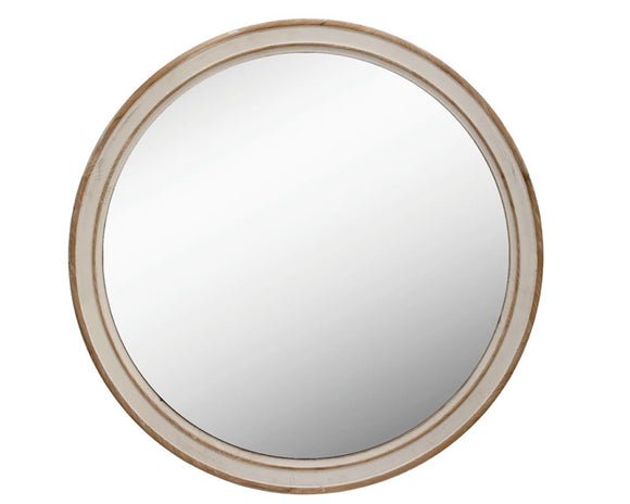 Wood framed mirror, White mirror, Round mirror, Neutral mirror, Large mirror, Large round mirror with cream finish, Distressed mirror, JaBella Designs