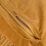 This square cotton velvet pillow, in a bold mustard color, is a statement of luxury with its ruffled trim adding a dimensional texture. Designed to complement transitional styles, it serves as a versatile piece that can elevate the aesthetic of any space. The combination of cotton and polyester ensures both a lavish feel and practical durability. With its generous size, this pillow invites anyone to embrace both comfort and high-end design. Whether placed on a sofa, bed, or accent chair, this luxurious pill