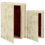 Pair of book boxes for storage with green botanical design, JaBella Designs