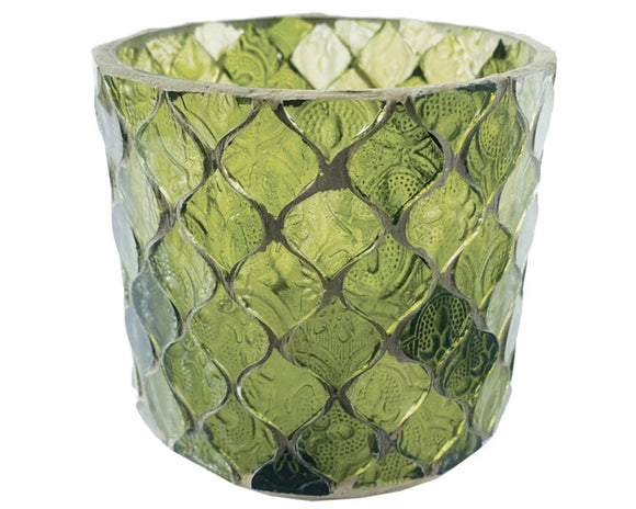 Mosaic candle holder, Tealight candle holders, Green glass, Recycled glass votive candle holders, Candle holders, JaBella Designs, Cottagecore, Bungalow Lane