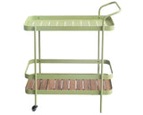 Metal bar cart with acacia wood shelf on casters

Add a bit of flair with these fun bar cart. It features a bright green finish accented with a slatted acacia wood shelf along the bottom. It also comes on casters. This bar cart may be used indoors, as well as outdoors with proper care.&nbsp;

Materials:
Metal, acacia wood, rubber

Dimensions:
29 1/2" wide x 17" deep x 35 3/4" high