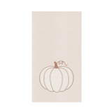 Beige towel with embroidered pumpkin design on a white background