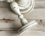 Pair of distressed wooden pillar candle holders