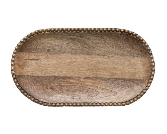 Mango wood tray, Carved wooden serving tray, Mango wood, Natural wood tray, Beaded tray, Gift ideas, JaBella Designs
