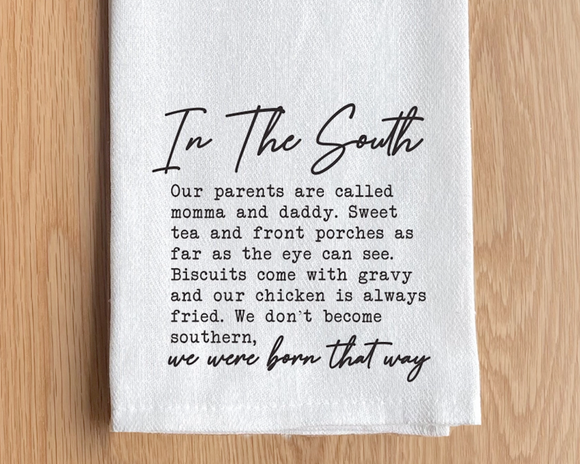 Add Southern charm to your kitchen with this adorable towel. It features the phrase, 