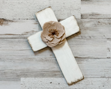 Embellished antique white wooden wall cross