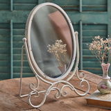 Large tabletop oval mirror with antique white distressed finish, JaBella Designs