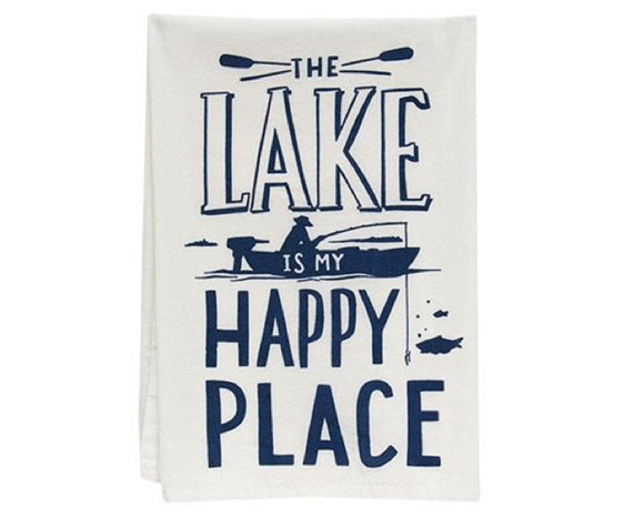 Lake is my happy place, Kitchen towel, Decorative towels, Tea towels, Blue and white lake towel, Fishing towel, Cabin towel, JaBella Designs, Shopify 