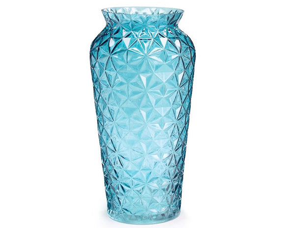 Add coastal charm to a living room with this gorgeous blue vase. It features a raised starburst glass design in a translucent tropical blue finish. This would also make for a lovely addition to a welcome table at a wedding.