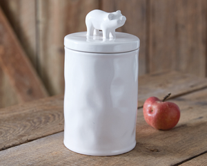 Piglet, Kitchen canister, White countertop food storage, Food safe container, Country kitchen, Pig container, Ceramic, JaBella Designs