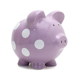 Lavender purple polka dot dolomite piggy bank