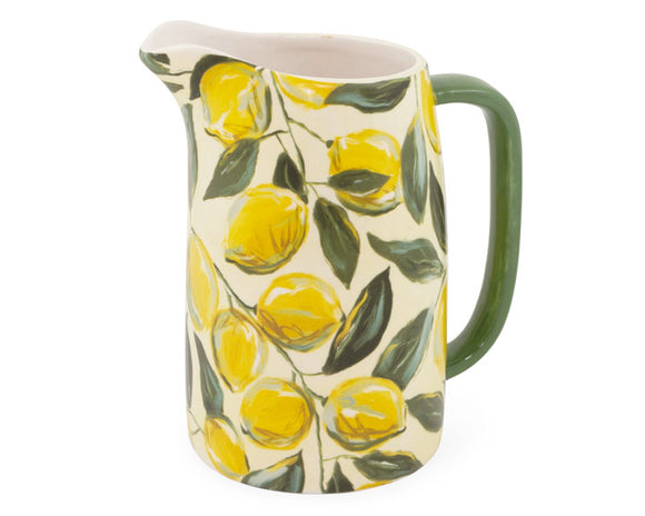 Serve up sweet tea in this pretty pitcher. It is painted in a lemon design accented by green leaves. This is perfect for summer and would make for a great gift.  Materials: Dolomite  Dimensions: 4 1/2