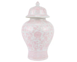 This beautiful new porcelain ginger jar is a showstopper. A great mid-sized jar, it cluld be used just about anywhere. Fill it with flowers, wrapped food, or even display it alone on an entryway table. The possibilities are endless!  Materials: Porcelain  Dimensions: 8 1/2" diameter x 14" tall
