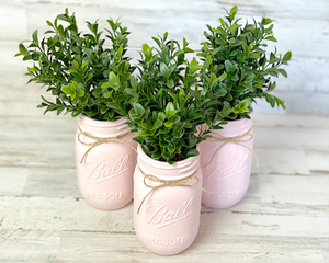 Mason Jars, Pink Mason jars, Light pink, Light pink vases, Country wedding decor, Light pink, Pink, JaBella Designs