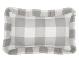 Gray &amp; white buffalo check pillow  The delightful design of this classic buffalo plaid is the perfect choice for your updated, modern lifestyle right now. Legendary Americana style gets a fresh look with large gray and soft white blocks, creating an easy-going, repeating pattern with bold, chunky colors. The fabric of this visually appealing collection brings natural cotton to your home in a dreamy, lightweight, semi-sheer voile. Materials: Cotton cover, polyester fill  Dimensions: 12" high x 20" wide 