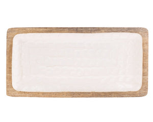 Mother of Pearl wood serving platter

Serve up appetizers in style with this gorgeous platter. It features a Mother of Pearl inlay surrounded by mango wood. This piece works well with casual dining and even the holidays.

Materials:
Mother of Pearl, wood

Dimensions:
7 1/2" wide x 1" deep x 16 1/4" long