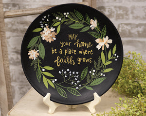 May your home be a place where faith grows, Decorative plate, Floral Christian plate, Green, white, tan, black, JaBella Designs