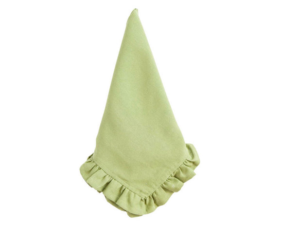 Moss green ruffle cloth napkin

Add a little fancy to your daily routine. These cloth dinner napkins always feel elegant even when take-out Thai and a box of wine do not. Color-fast dyes are used, and these napkins do not require ironing. These napkins will soften with age, but hold their shape for many years of gracious living.

These napkins are sold individually or in sets of four.

This item is proudly made in the USA.

Materials:
100% Cotton

Dimensions:
20