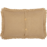 Warm, natural tan in a rustic burlap add a neutral, elegant accent to your living room or bedroom. Don't be confused, though. This pillow is soft! It features a pleated ruffle with light fringe. The cover is detachable with button-style enclosures for easy care. Given its versatile size, this pillow would work well on a sofa or bed.