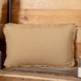 Warm, natural tan in a rustic burlap add a neutral, elegant accent to your living room or bedroom. Don't be confused, though. This pillow is soft! It features a pleated ruffle with light fringe. The cover is detachable with button-style enclosures for easy care. Given its versatile size, this pillow would work well on a sofa or bed.