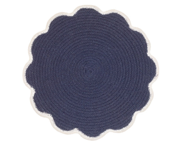 Navy blue scalloped jute placemat

Add charm to a kitchen table with these adorable placemats. Each one features a scalloped edge and white border. These placemats would look great with other lake-themed dining accessories.

These placemats are sold individually or in sets of four.
Materials:
Jute

Dimensions:
15