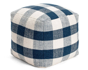 Whether being used in a seating configuration or just serving as a comfortable ottoman to kick your feet up on, these navy blue buffalo plaid poufs make your warm and inviting. In addition to the handmade high quality, these pieces are filled in the USA with premium, expanded polypropylene beads. This fill provides tremendous durability in keeping the item shape while delivering a consistent soft yet firm every time.

Materials:
Cotton blend

Dimensions:
20" wide x 20" deep x 20" high

Care:
Spot-clean only