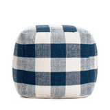 Whether being used in a seating configuration or just serving as a comfortable ottoman to kick your feet up on, these navy blue buffalo plaid poufs make your warm and inviting. In addition to the handmade high quality, these pieces are filled in the USA with premium, expanded polypropylene beads. This fill provides tremendous durability in keeping the item shape while delivering a consistent soft yet firm every time.

Materials:
Cotton blend

Dimensions:
20" wide x 20" deep x 20" high

Care:
Spot-clean only