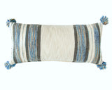 Extra long navy blue striped lumbar pillow