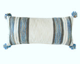 Navy blue and gray striped pillow, Extra long lumbar pillow, Long decorative throw pillow with tassels