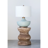 Muted aqua blue, Muted aqua, Robin's egg blue, Stripes, Lamp base with stripes, Brass, Gold, Linen shade, Table lamps, JaBella Designs