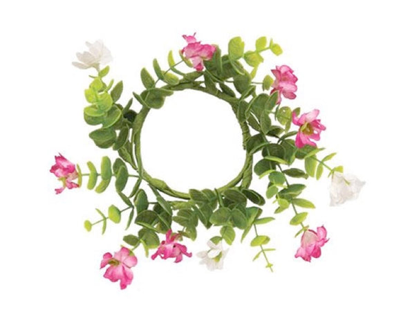 Hot pink & white wildflower candle ring