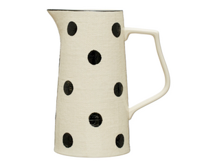 Black and cream stoneware pitcher, Black polka dot with linen style background, Rustic farmhouse serveware, Kitchen decor, Party supplies, Southern living, JaBella Designs, Shopify